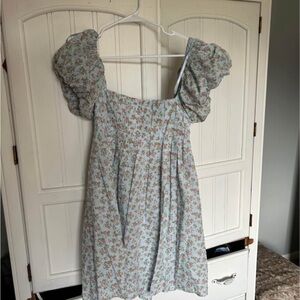 bebe Light Blue Floral Puff Sleeve Dress